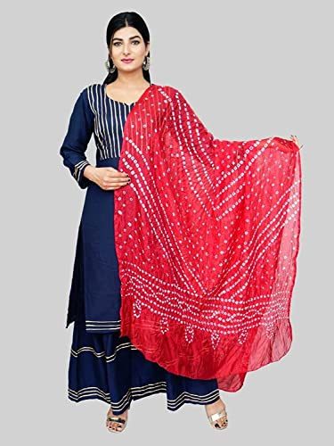 Image of PK HUB Women's Jaipuri Rajasthani Art Silk Bandhej Bandhani Dupatta