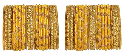 Image of NMII Glass and Silk Thread Zircon Gemstone Bangle Set For Women /Girls
