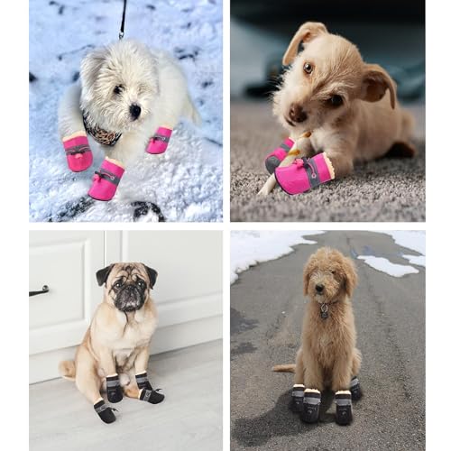 Dog Snow Hundeschuhe Winter,4 Stück Stiefel für Hunde,Schneestiefel Hunde,Geeignet für Kleine Und Mittelgroße Hunde, Rutschfest Und Warm, für Outdoor-Aktivitäten Geeignet, Waschbar (S, Schwarz)