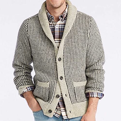 Fashion Men Cardigan Sweater Knit Shawl Collar Casual Print Cardigans Slim Fit Retro Long Sleeve Sweater with Pocket2