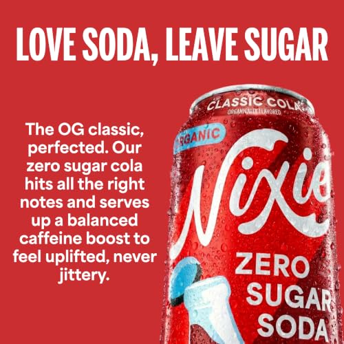 Image of Nixie Organic Zero Sugar Soda, Classic Cola, Healthy Soda Pop, Non-GMO, 0 Sugar, 0 Calories, 40mg Caffeine, 12oz Cans (12 Pack)