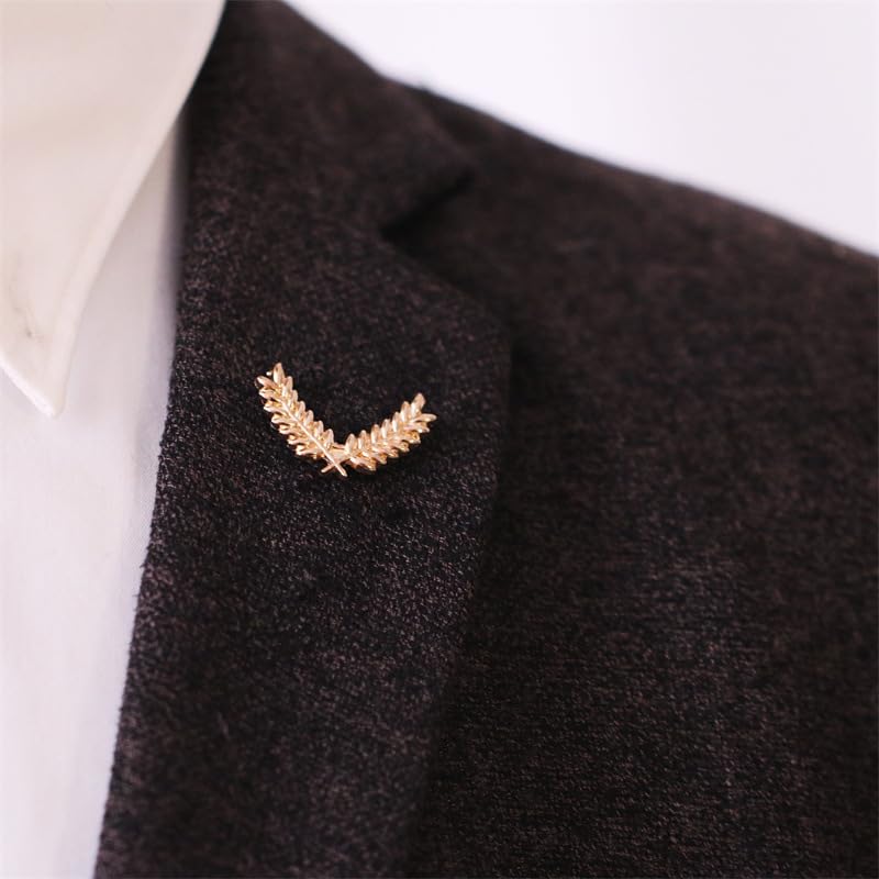 Image of coadipress Gentlemen Gold Silver Leaf Brooches Simple Elegant Retro Double Leaf Collar Pin Brooch Gold Silver Plant Leaves Brooches