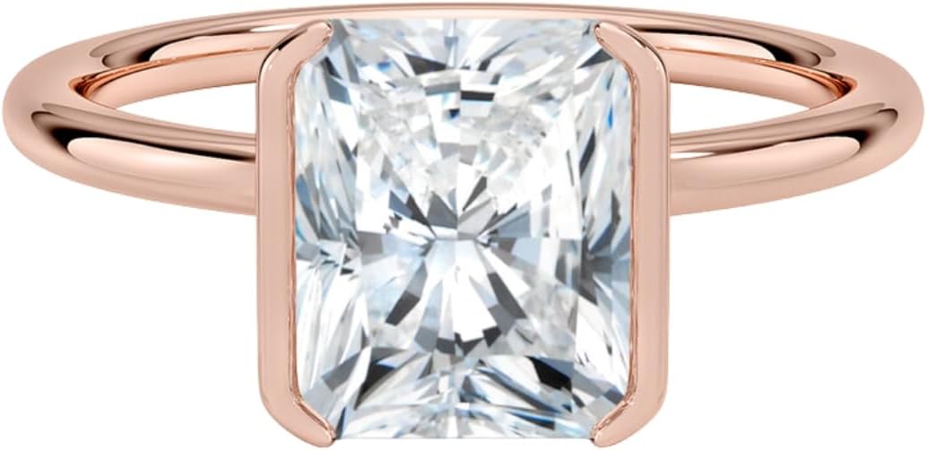 2 Ct Moissanite Engagement Ring Colorless Vvs1 10k 14k 18k Solid Gold 925 Sterling Silver Half Bezel Solitaire Moissanite Enegagement Ring Christmas Gift For Women