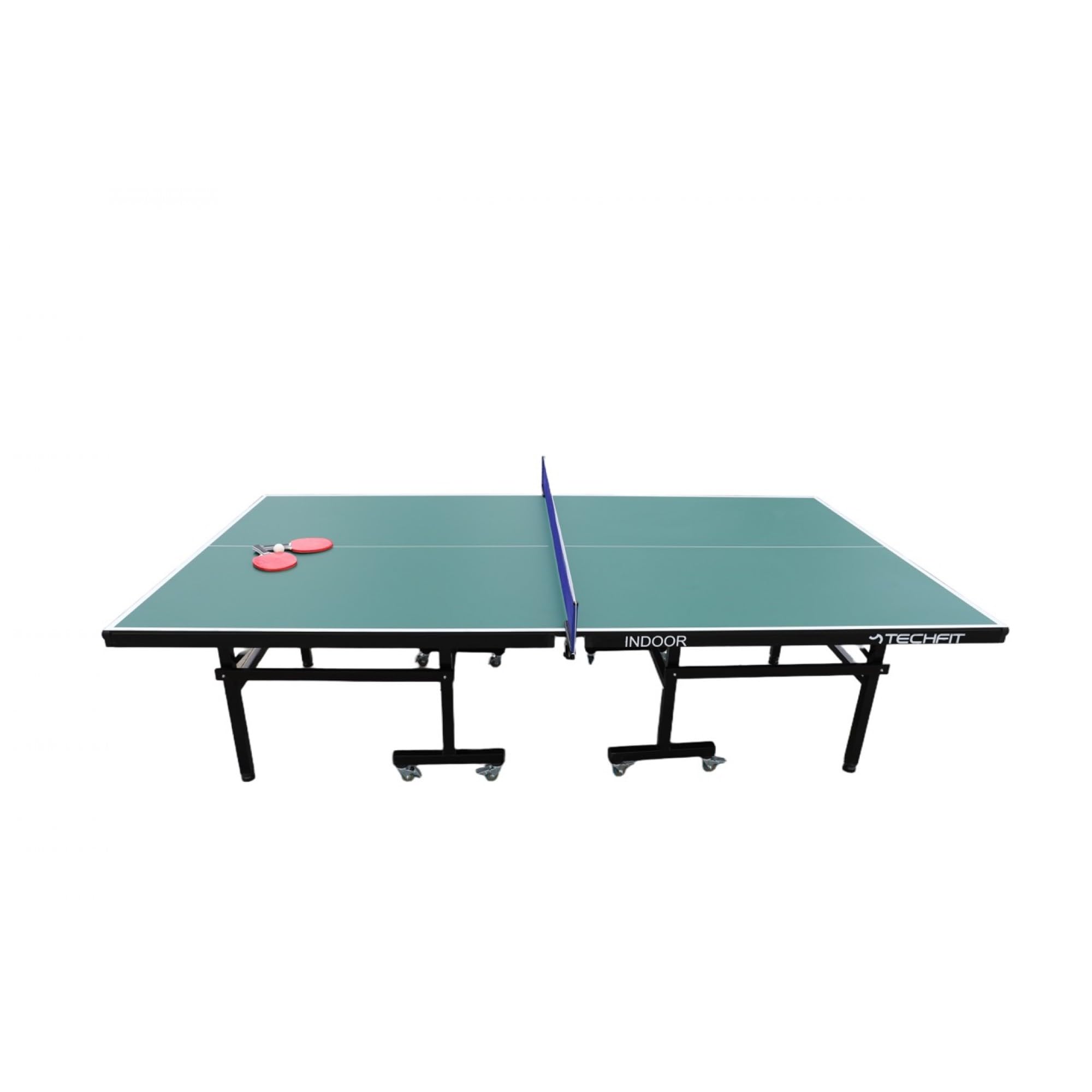 Techfit Tischtennisplatte Klappbar für Innen, 274x152,5x76 cm, 3tecMDF Premium Blat, Faltbar mit SMS System, Metallrahmen Schwarz, Stabil, Rollbar, Unilateral Neigungsfunktion