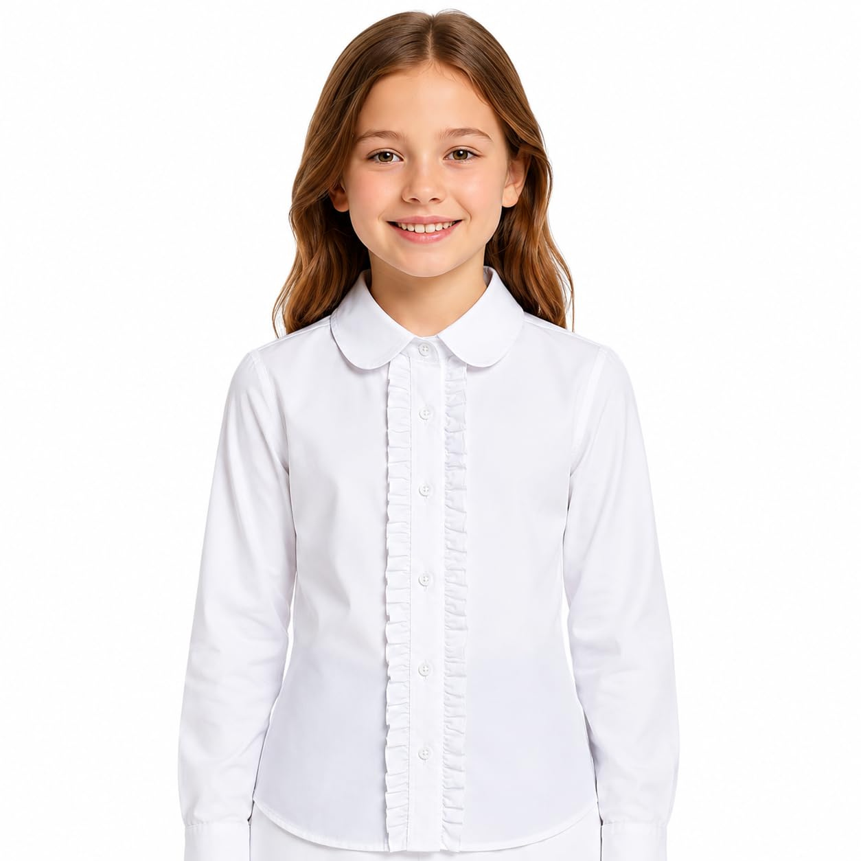 Bienzoe Filles École Manche Longue Blanc Chemisier