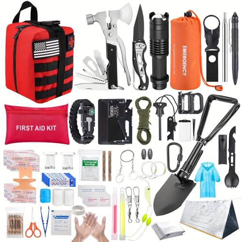 Survival Kit, 252Pcs Survival Gear First Aid Kit with Molle System Compatible Bag and Emergency...
