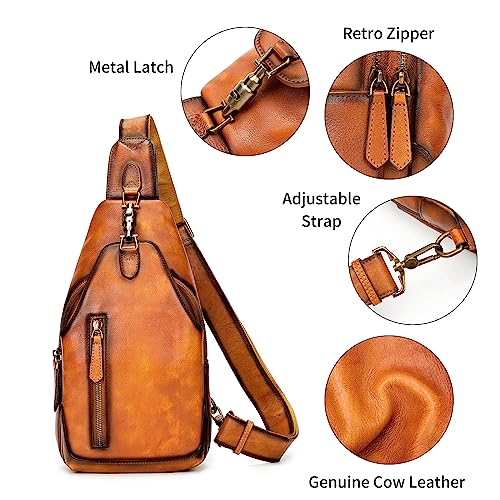 NIUCUNZH Genuine Leather Crossbody Sling Bag Handmade Classic Vintage Shoulder purse daypack Backpack Brown3