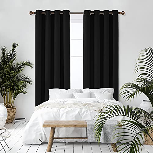 Deconovo Blackout Curtains Super Soft Bedroom Thermal Insulated Energy Saving Kids Curtains for Door 55 x 106 Inch Black 1 Pair - Image 3