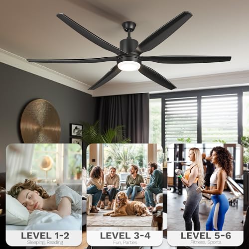 DWVO 66 inch Ceiling Fan with Lights, Smart Ceiling Fan with App/Remote Control, 3CCT Lighting, 6-Speed, Reversible Quiet DC Motor, for Living Room, Dining Room, Bedroom - Black