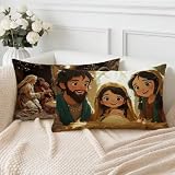 Kissenbezug 25x45 cm Sofakissen 2er Set, Engel Wetterfest Outdoor Kissen Rechteckig Leinen Kissenbezüge Familie Kopfkissenbezug mit Unsichtbarem Reißverschluss, für Sommer Deko Wohnzimmer S-5696