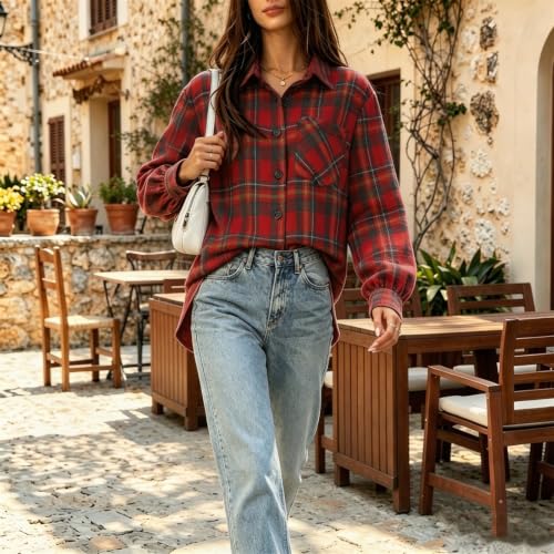 Button Down Tops for Women Gingham Casual Long Sleeve Henley Shirts - image 3