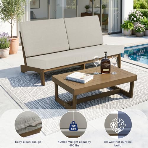 Image of Pia Ricoo 1-Piece Patio Furniture Set, Outdoor Loveseat with 4.5-Inch Thick Cushions, All-Weather Outdoor Sofa for Backyard, Deck, Lawn - Light Camel (Split Back)