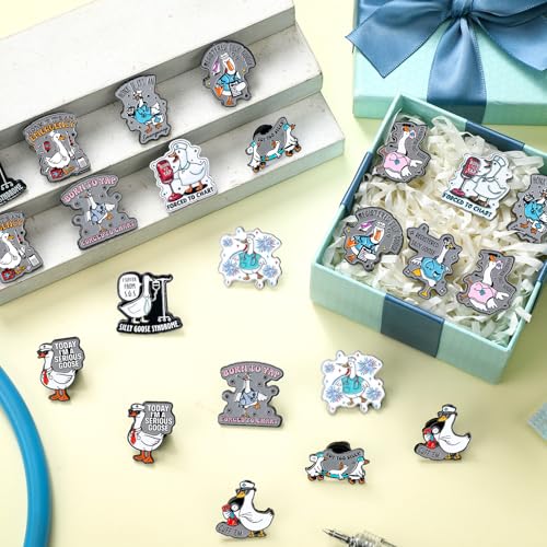 Image of Tondiamo 24 Pcs Silly Goose Nursing Pins Enamel Lapel Badges for Nurses | Inspirational Set for RN LPN Medical Staff, Humorous Goose Designs, Office Accessories, Great Gift for Medical Team