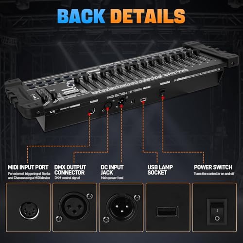 Image of DaBeatz DMX 384 Channel Lighting Controller with DMX512 Protocol Compatible with Moving Head Light, DMX Operator Console with MIDI Control for DJs, Stage, Party, Club, Theater Lighting