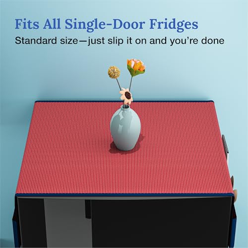 Image of Kuber Industries Cotton Fridge Top Cover | Washable & Anti-Dust Refrigerator Top Cover with 6 Utility Pockets for Kitchen | Polka Dot - Red