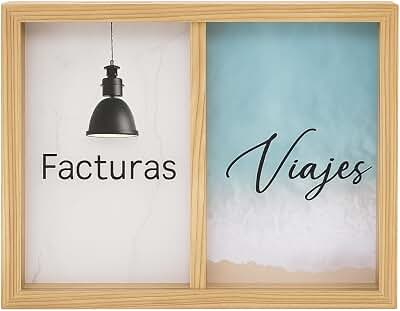 Hucha de Madera con Cristal, Doble Compartimento, Mar y Montaña, Facturas y Viajes. XL 28x22x4 cm (Viajes Y Facturas)
