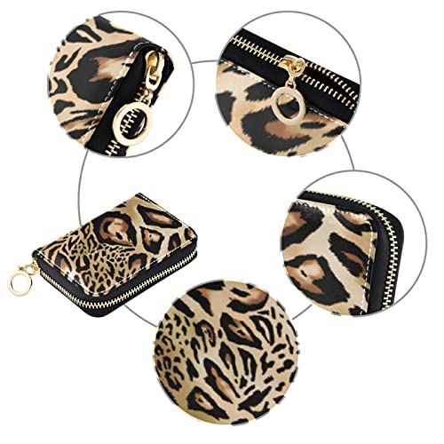 Seamless Brown Leopard Skin Animal Texture Grey Credit Card Coin wallet, RFID Blocking Compact Women Leather Card Holder, Key Change Organizer, Zipper Purse Clutch Pouch3
