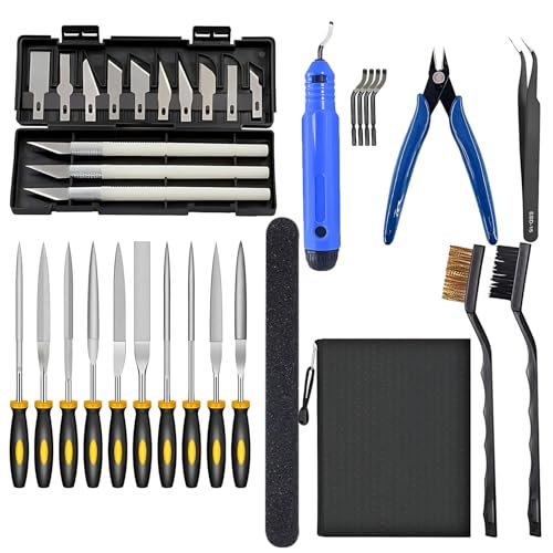3D Printer Tool Kit 34pcs 3D Print Accessories with Deburring Tool Wire Cutters Diamond Files and Storage Bag Compatible with FDM & Resin Printers for Removing Supports Smoothing and Finishing