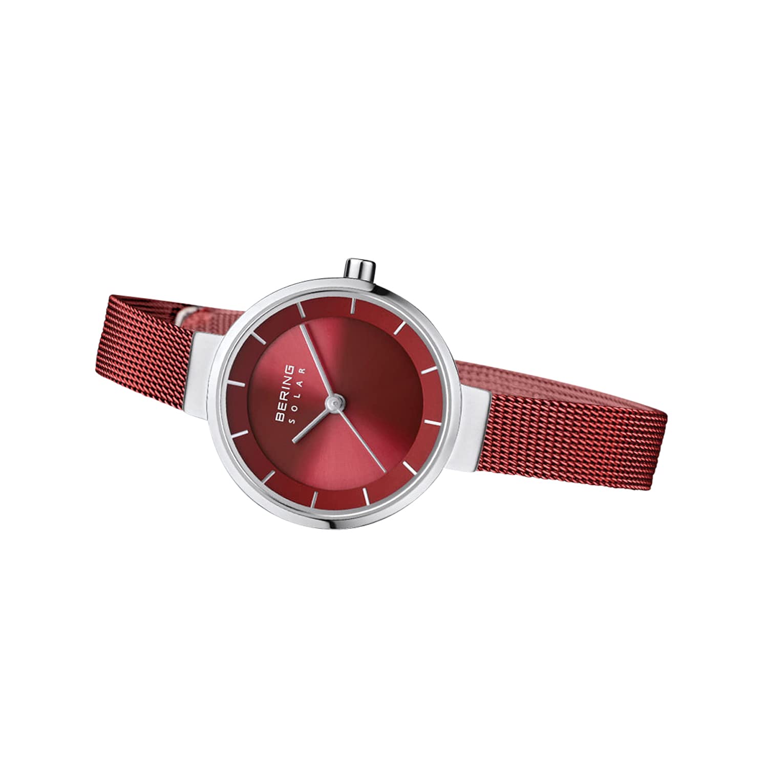 BERING Damen Solar Uhr | Armbanduhr 27 mm Edelstahlgehäuse und Sunray Zifferblatt | Milanaisearmband | Saphierglas | 5 ATM | 14627