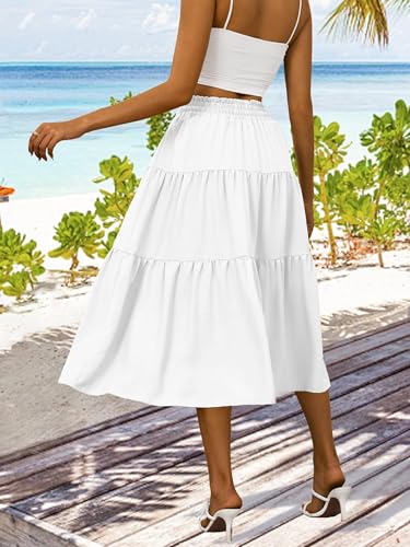 Anbech Women's Casual Midi Skirt Elastic High Waisted Summer Beach Skirts Trendy Pleated A-Line Dress2