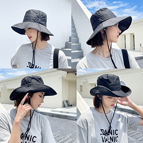 NiceYnn Bucket Foldable Garden Outdoor Safari Hat UPF 50 Wide Brim Summer UV Protection Sun Hats Fishing Walking Hiking Boonie Cap for Men Chin Strap - Image 4