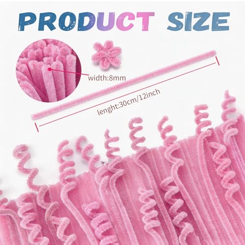 Image of VZF Pink Pipe Cleaners Craft Supplies,Chenille Stems for Art and Craft Projects Creative DIY Decorations,Room Decor,Christmas Ornaments,The Pink Stuff Wrapping Pape,Lovely Girl Toys,Halloween Decor