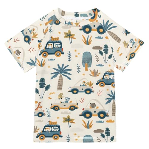 Kids Rash Guard Boys Toddler Swim Shirts Short Sleeve Animal and Car UPF 50+ 3T