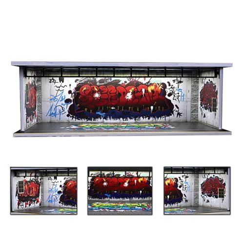 1/64 modelo de garaje Diorama, con iluminación LED, ciudad, coche, sala de exposición, escena de aparcamiento, modelo de 1/64 escala, funda de pantalla de garaje, para pantalla de escena de coche
