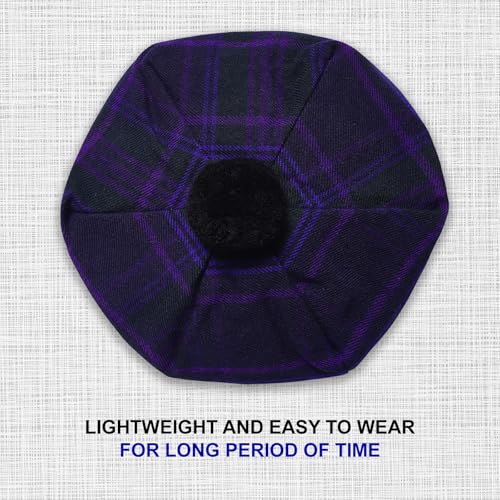 Image of Scottish Tam O' Shanter Hat Tartan Bonnet Pom Pom Wool Flat Cap One Size