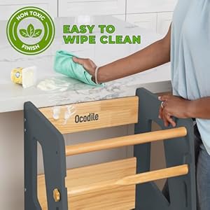 Toddler standing tower adjustable height toddler kitchen stool helper ideal kids kitchen step stool for learning new skills 2024 design with safety feet gray  urban country home decor