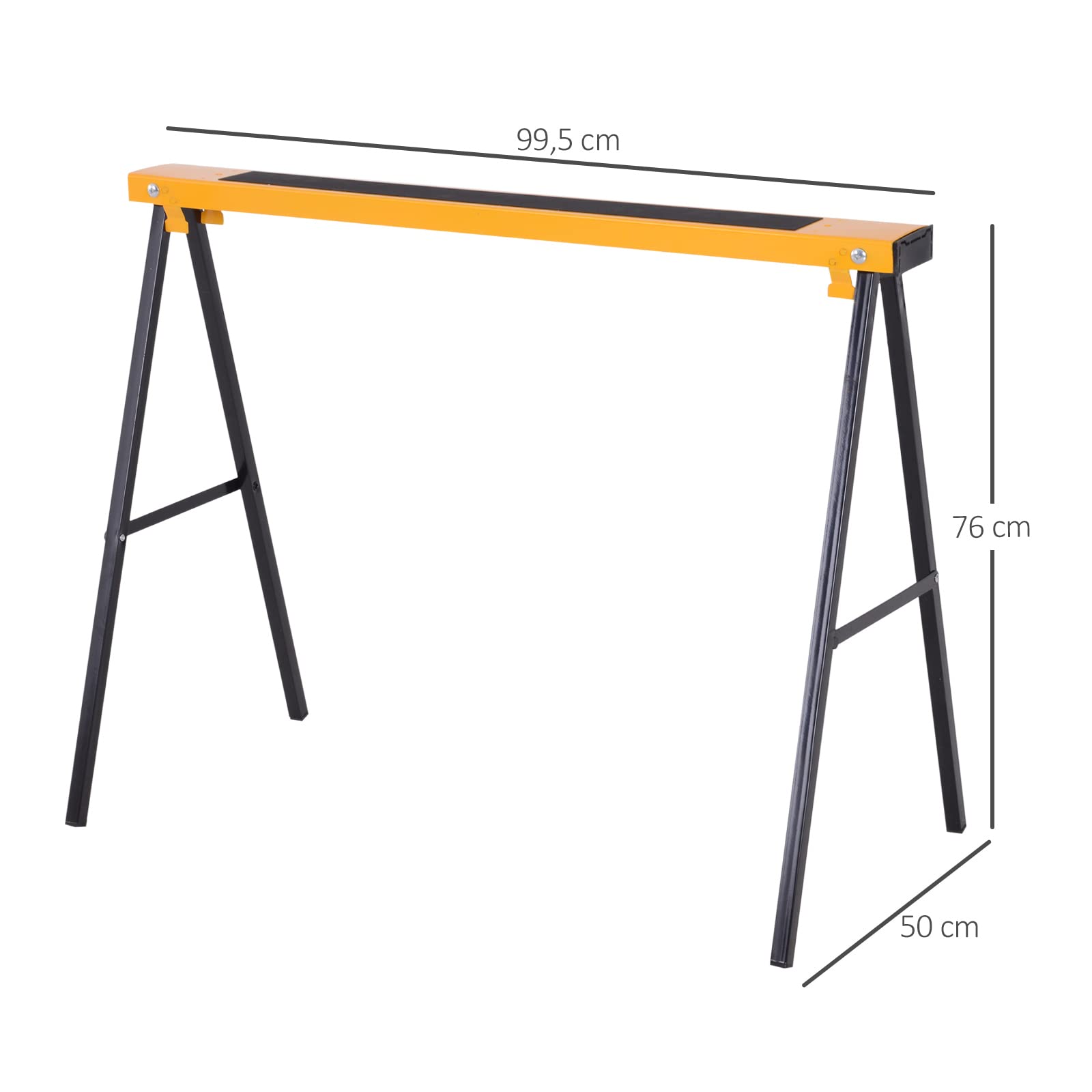 DURHAND Lot de 2 tréteaux Pliables compactes poignée Transport dim. 100L x 50l x 76H cm Surface antidérapante métal Noir Jaune