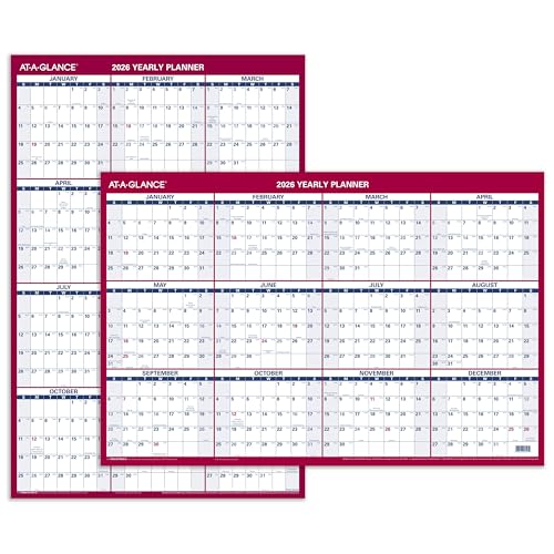 Image of AT-A-GLANCE 2026 Erasable Calendar, Dry Erase Wall Planner, 36 inch x 24 inch, Large, Vertical /Horizontal, Reversible, Includes Marker (PM262826)