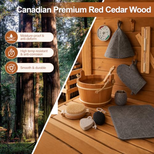 11 Pcs Sauna Accessories Set, Canadian Red Cedar 4L Wooden Sauna Bucket Kit - Image 3