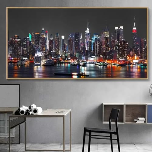 Paysage urbain la nuit affiche deco salon contemporain et couloir 70x140 cm