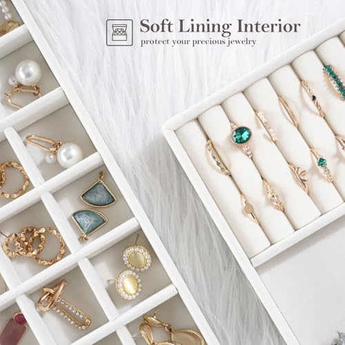 Image of ProCase Stackable Jewelry Organizer Trays for Drawers, Jewelry Drawer Inserts Container Display Case Storage for Earring Necklace Rings Bracelet with Removable Dividers -Warmwhite, 6 Layers