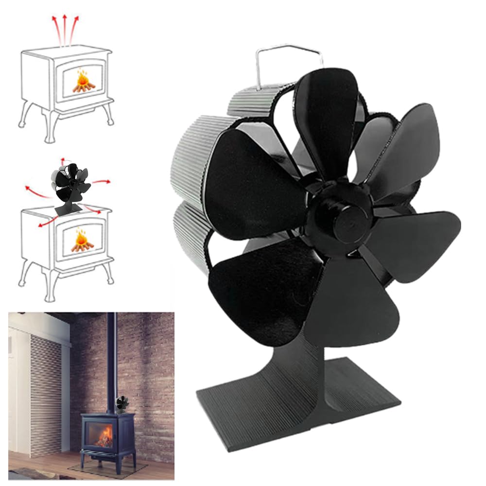 Ventilatore per Stufa a Legna 6 Pale Alimentato a Calore, Ventilatore per Camino Non Elettrico per Stufa a Legna, Bruciatore a Legna, Bruciatore a Gas, Uso Interno Esterno,