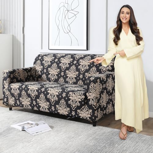 Image of HOKIPO Elastic Stretchable Universal Sofa Cover 2 Seater, Black Damask (AR-4094-D8)
