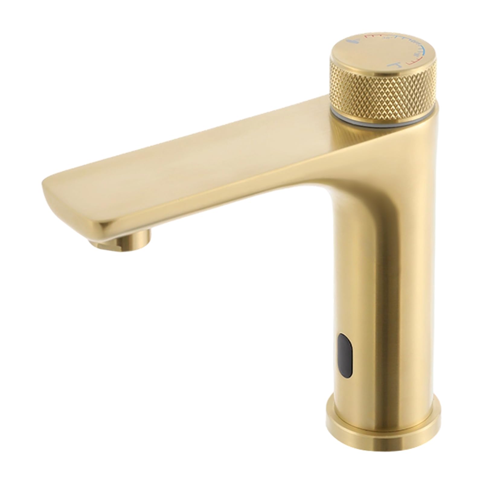 Grifo de lavabo con sensor infrarrojo de acero inoxidable con regulador de temperatura | Grifo automático sin contacto con USB o batería, color dorado