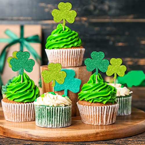 Whaline 48Pcs St Patrick's Day Cupcake Topper With Sticks Glue Point Glittery Shamrock Cupcake Picks Shamrock Toothpick Flags For St Patrick's Day Party Irish Holiday Supplies Cake Decorations #TOP2