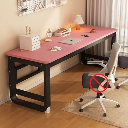 Hggdsac パソコンデスク 大型2人用デスク 勉強机 机 耐荷重100kg 丸角加工 組立簡単&収納力 シンプル 仕事用 北欧スタイル(ピンクのテーブル天板+黒いテーブル脚、180×72×60cm)