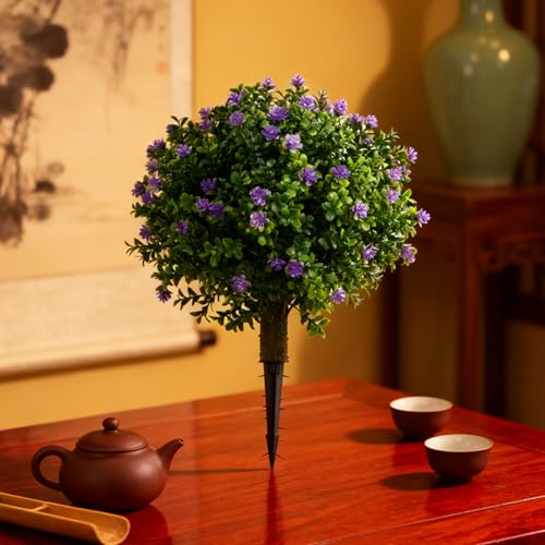 Arbusto de vegetación sintética con flores azules para decorar el porche y patio exterior 5