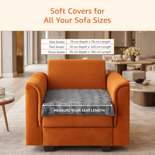 Image of Amazon Basics Plush Velvet Sofa Cover for Single Seater, Bubble Surface, Non-Slip Sofa Pad, 70x70 cm, Soft Silicone Grip Dots, 100% Polyester, Machine Washable - Dark Grey