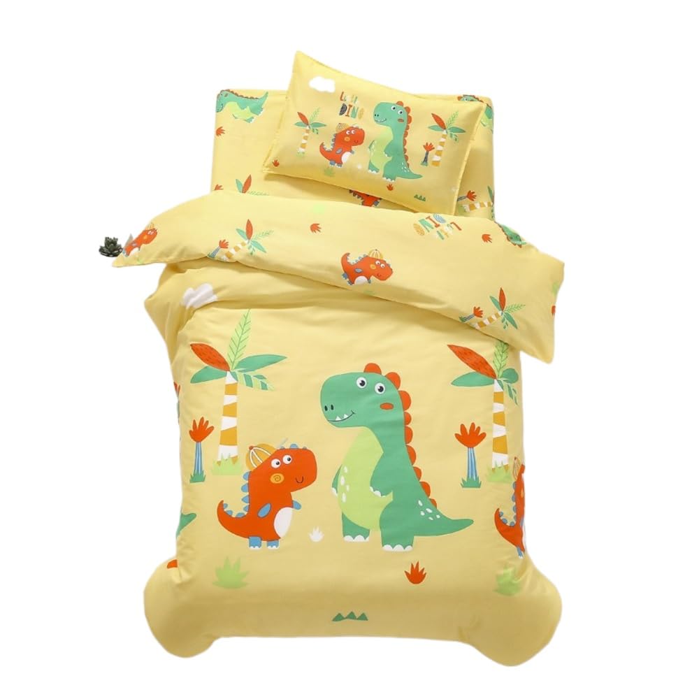 Set of 2 Children's Cartoon Dinosaur Pattern Bed Linen Duvet Cover Reversible Bed Linen 135 x 200 cm and Duvet Cover 80 x 80 cm, Children's Bedding Set (140 x 210 cm + 80 x 80 cm, q5)