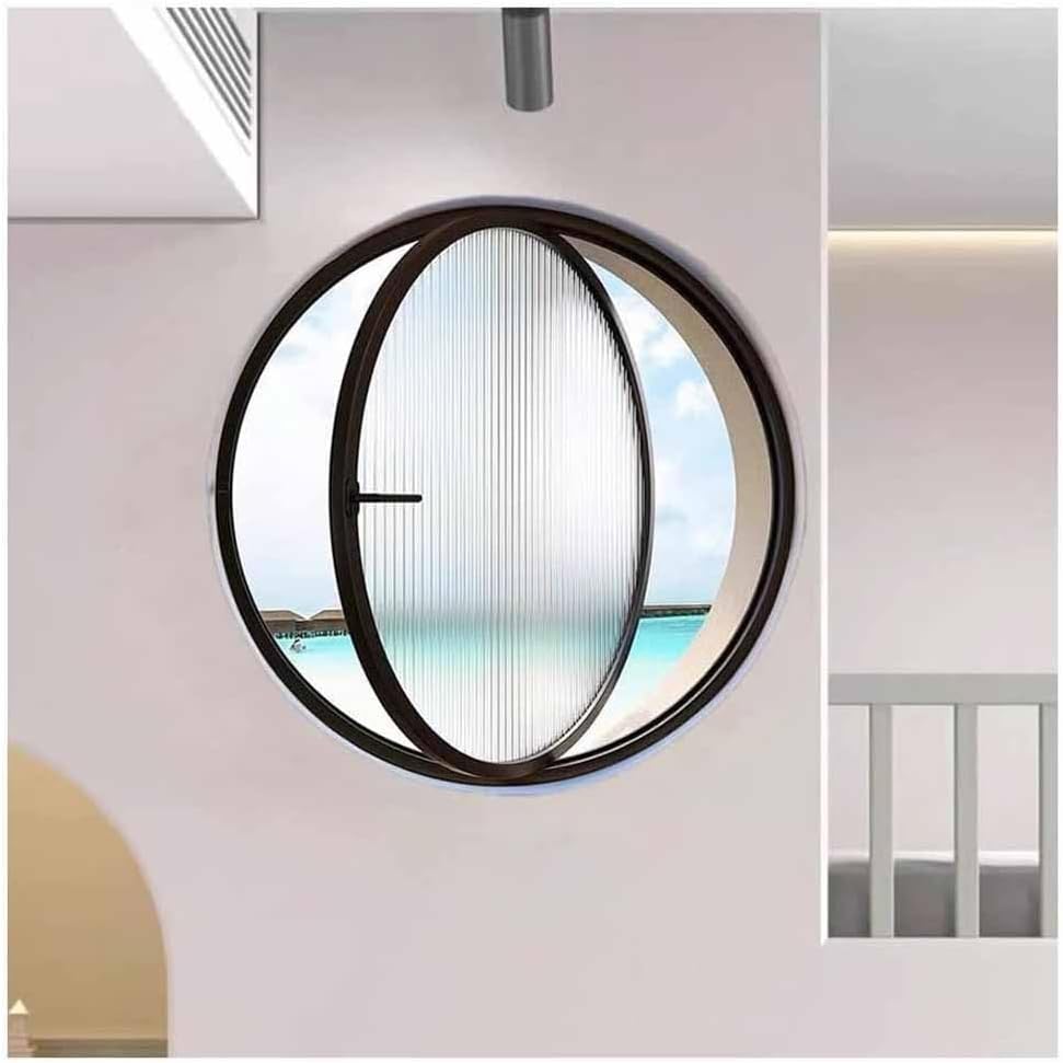 LXHELIVERY Aluminum Ventilation Window -Round Porthole Design with Handles 360 ° AroundCreative Privacy Glass for Attic, Kitchen, Study(Black-a,60 cm/23.6")