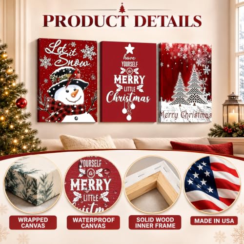 Image of Vintage Christmas Snowman 3 Panel Wall Art, Framed Canvas Prints
