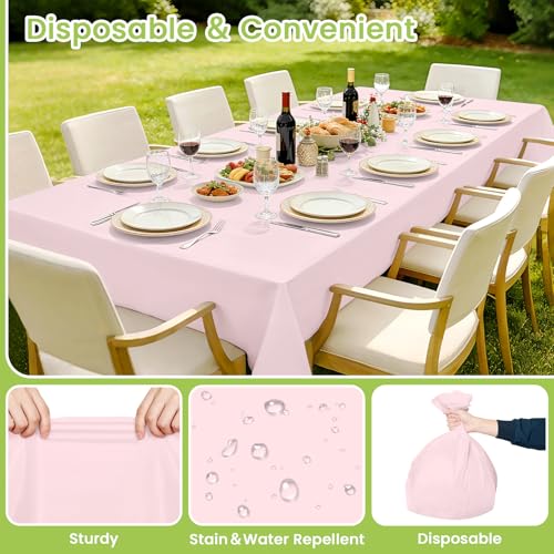 Image of Mulbozy Pink Plastic Table Cloth Disposable 4 Pack, 54 x 108 Inch Tablecloths Rectangle, Light Pink Plastic Table Cover for Party Decor
