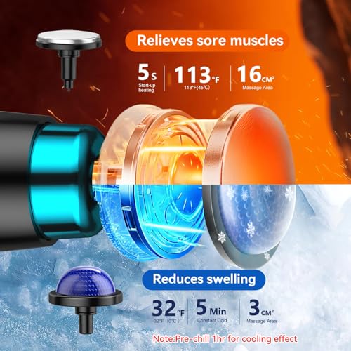 patpaw Foldable Heat Cold Massage Gun, 9 Speeds 10 Heads Cordless Handheld Percussion Massagers, Portable Electric Muscle Pain Relief Massager Gifts for Men Women Dad