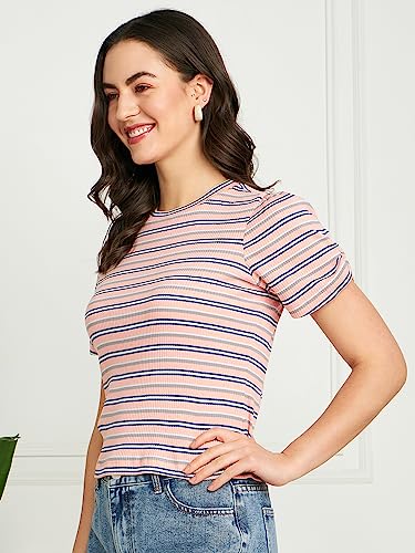 Image of Modeve Women Striped Half Sleeves Top for Summer