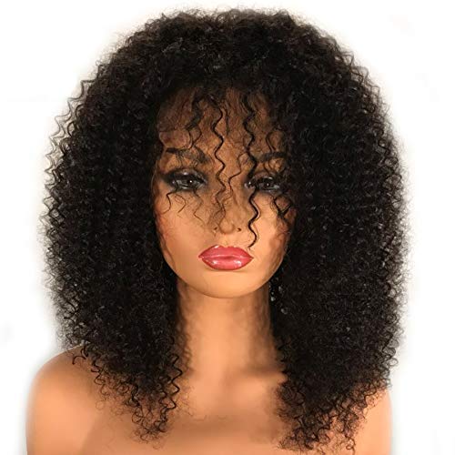Afro Kinky Curly Lace Front Human Hair Wigs With Bangs Brazilian Full Lace Human Hair Wig Curly For Black Women Grade 7A (14"FullLaceWig)
