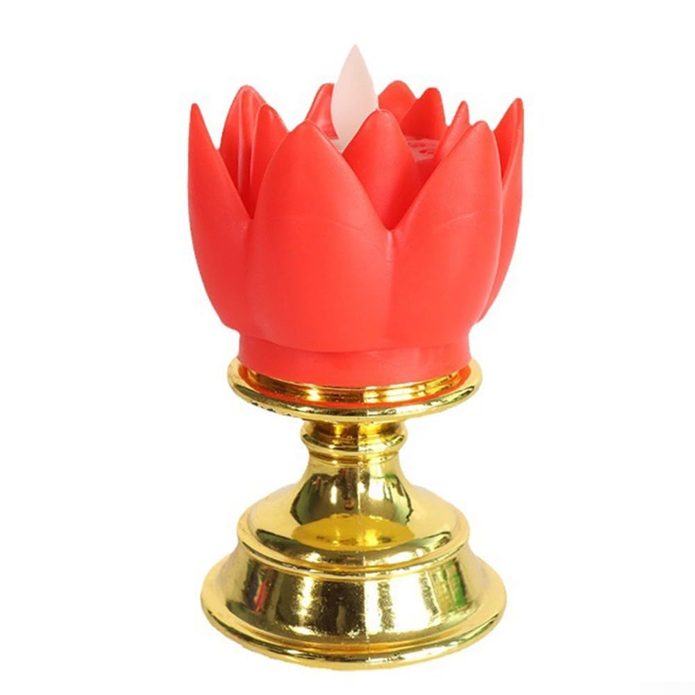 KHIronHive Golden Bottom Lotus lamp LED Candle Simulation Light for Home Decoration with Spiritual Symbolism and Long Lasting Glow for Meditation and Ambient Lighting (Red)